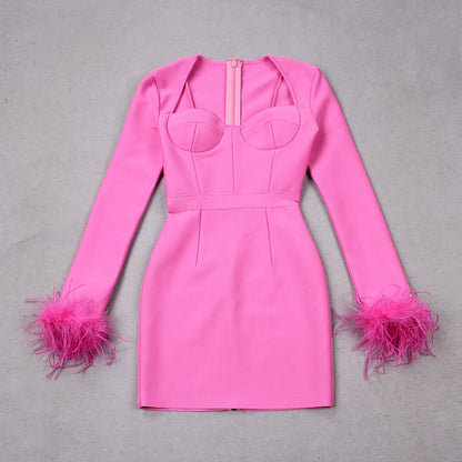 Candace Long Sleeve Feather Dress