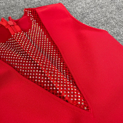 Elegant Dubai Bandage Dress With Sparkling Rhinestone Details