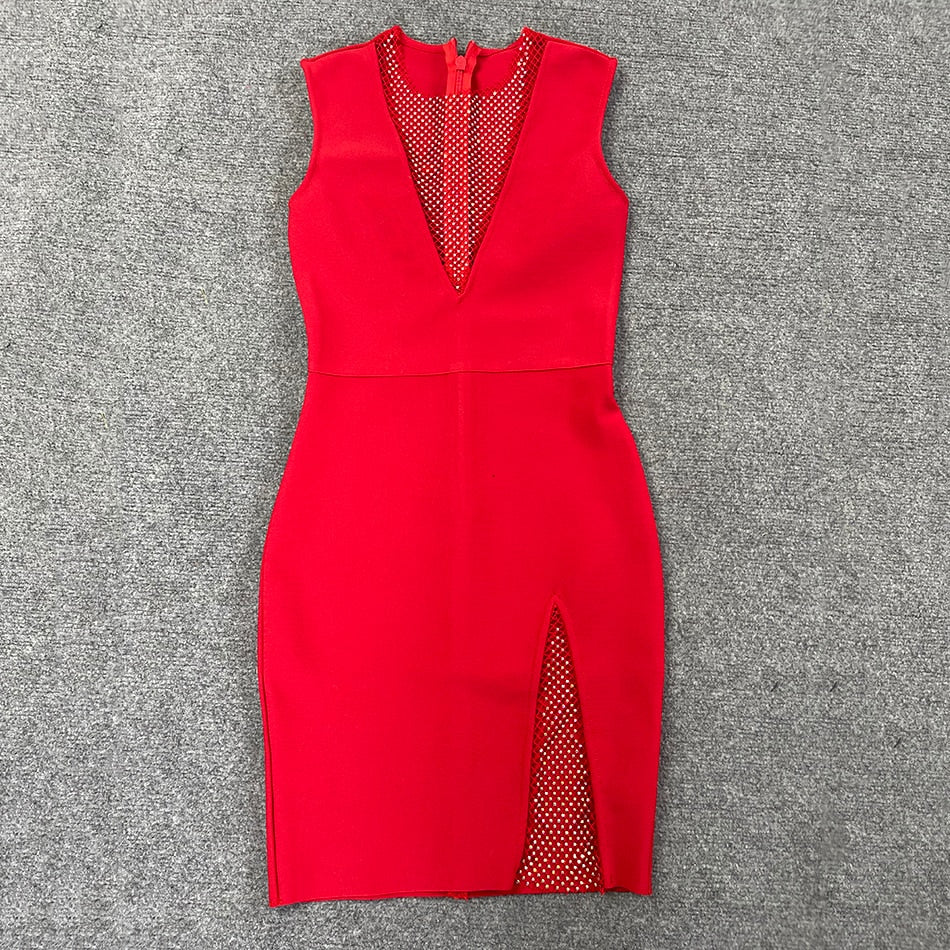 Elegant Dubai Bandage Dress With Sparkling Rhinestone Details