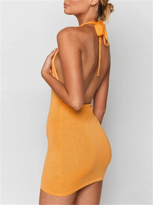 Sophisticated Ember Halter Knit Dress With Refined Silhouette Orange / Xs