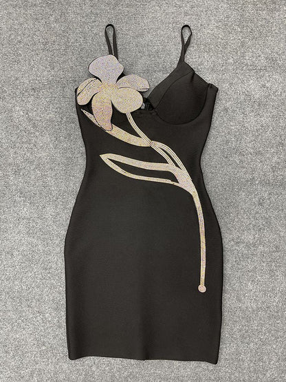 Rhinestone Cut Out Bandage Dress