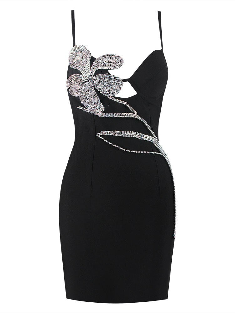 Rhinestone Cut Out Bandage Dress
