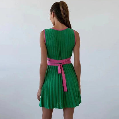Trendy Pleated Knit Dress With Elegant Draping Effect