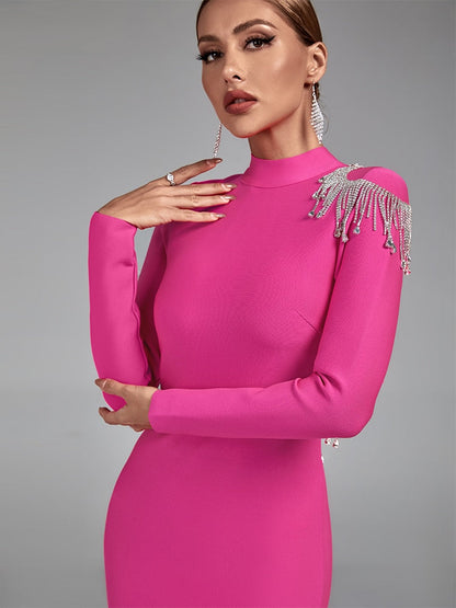 Irie Long Sleeve Bandage Dress With Rhinestone Tassels