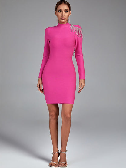 Irie Long Sleeve Bandage Dress With Rhinestone Tassels