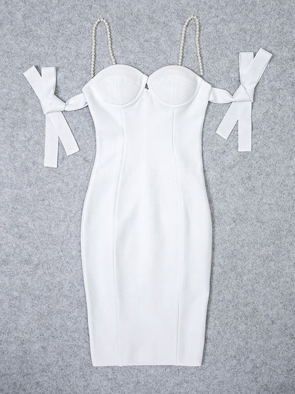 Jewel Bandage Dress With Pearl Straps