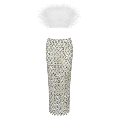 Libby Feather Top And Sequined Skirt Set