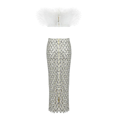 Libby Feather Top And Sequined Skirt Set