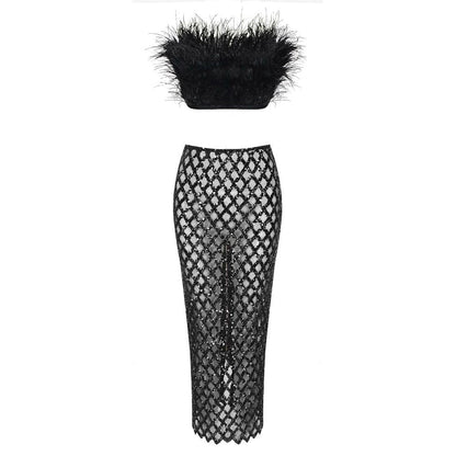 Libby Feather Top And Sequined Skirt Set