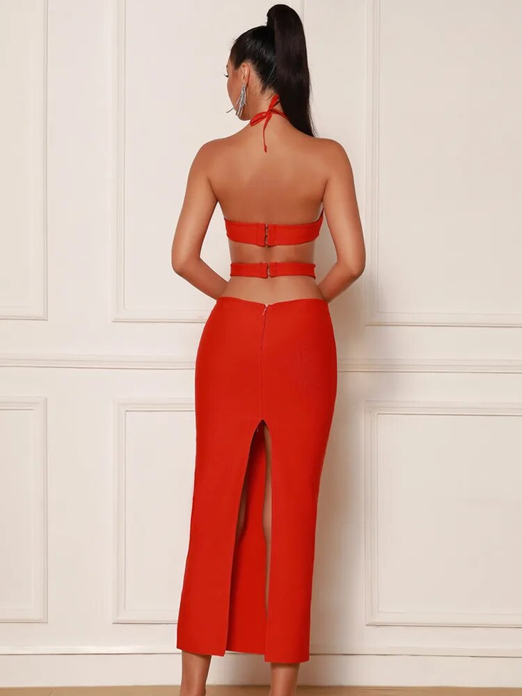 Licia Halter Bandage Dress With Cut Out Detail