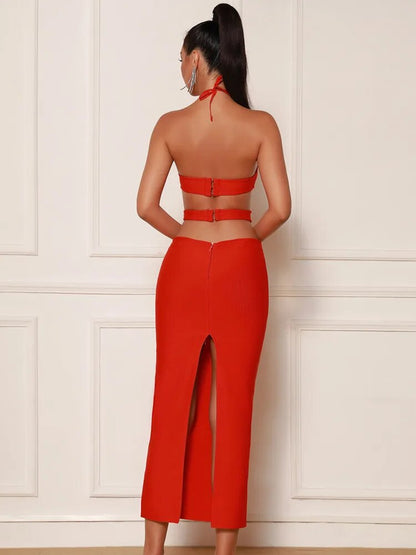 Licia Halter Bandage Dress With Cut Out Detail
