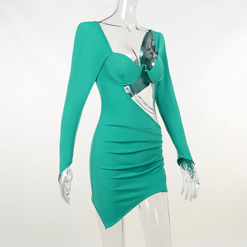 Mary Rhinestone Chain Cut Out Dress
