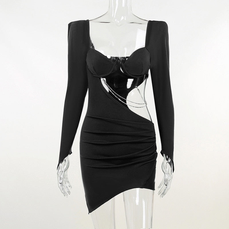Mary Rhinestone Chain Cut Out Dress