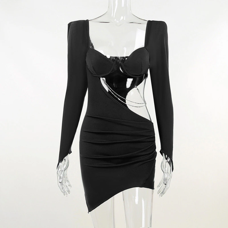 Mary Rhinestone Chain Cut Out Dress