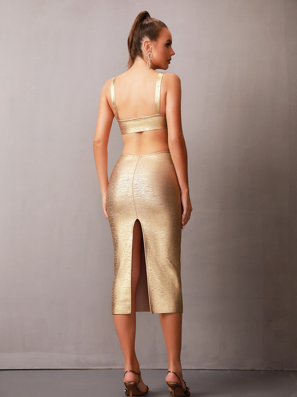 Penelope Gold Bandage Cut Out Dress