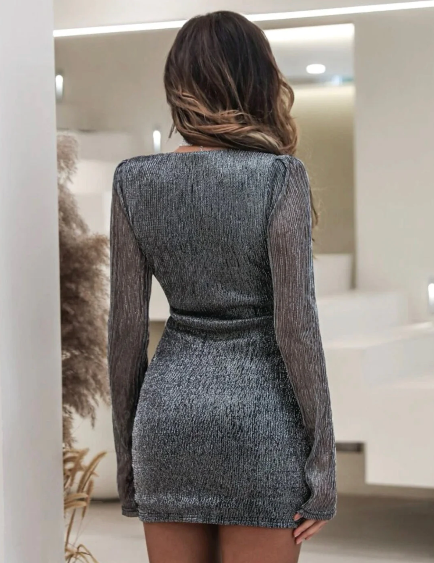 Phlia Sequin Long Sleeve Dress With Pleated Detail