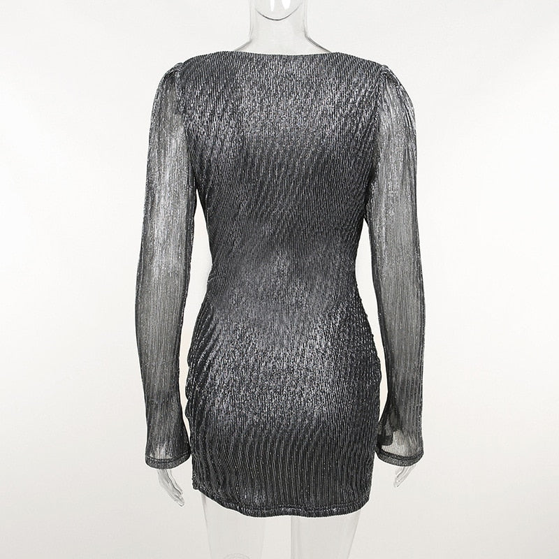 Phlia Sequin Long Sleeve Dress With Pleated Detail