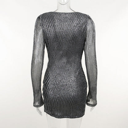 Phlia Sequin Long Sleeve Dress With Pleated Detail