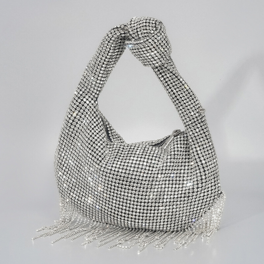 Laverne Rhinestone Tassel Bag Silver