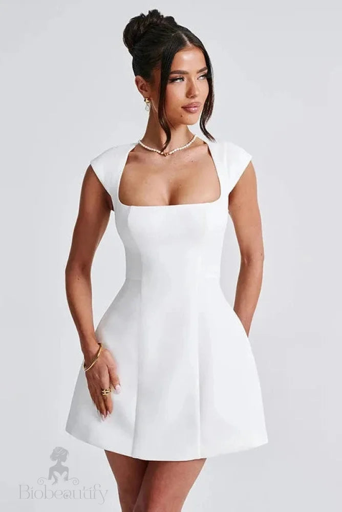 A-Line High Waist Mini Dress With Square Collar