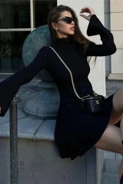 A-Line Mini Dress With Long Sleeves And High Waist