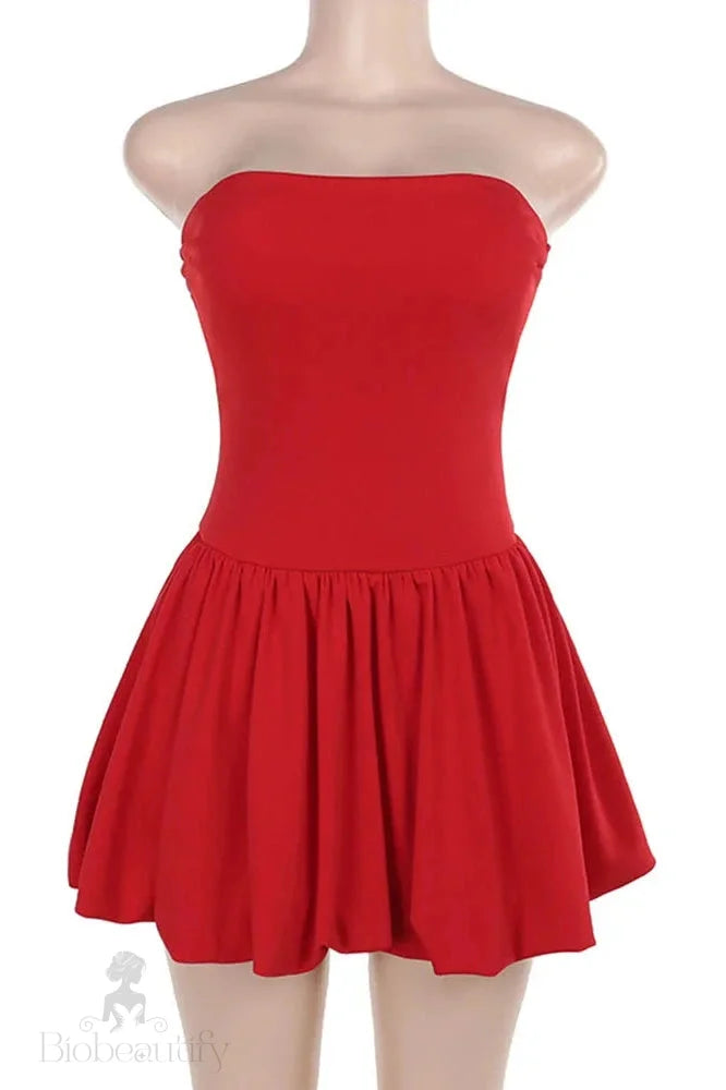 A-Line Strapless Mini Dress With High Waist And Backless Design