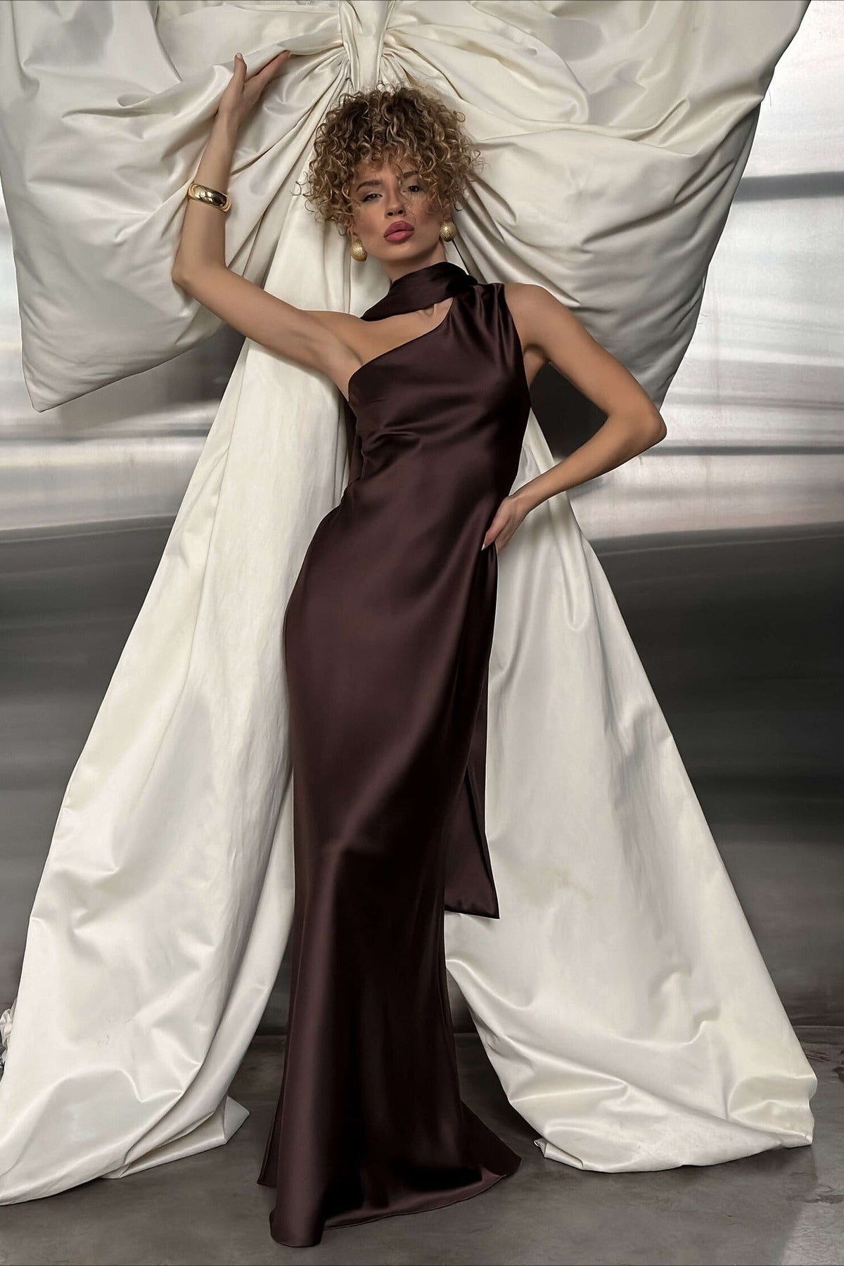 One Shoulder Fitted Silk Dress