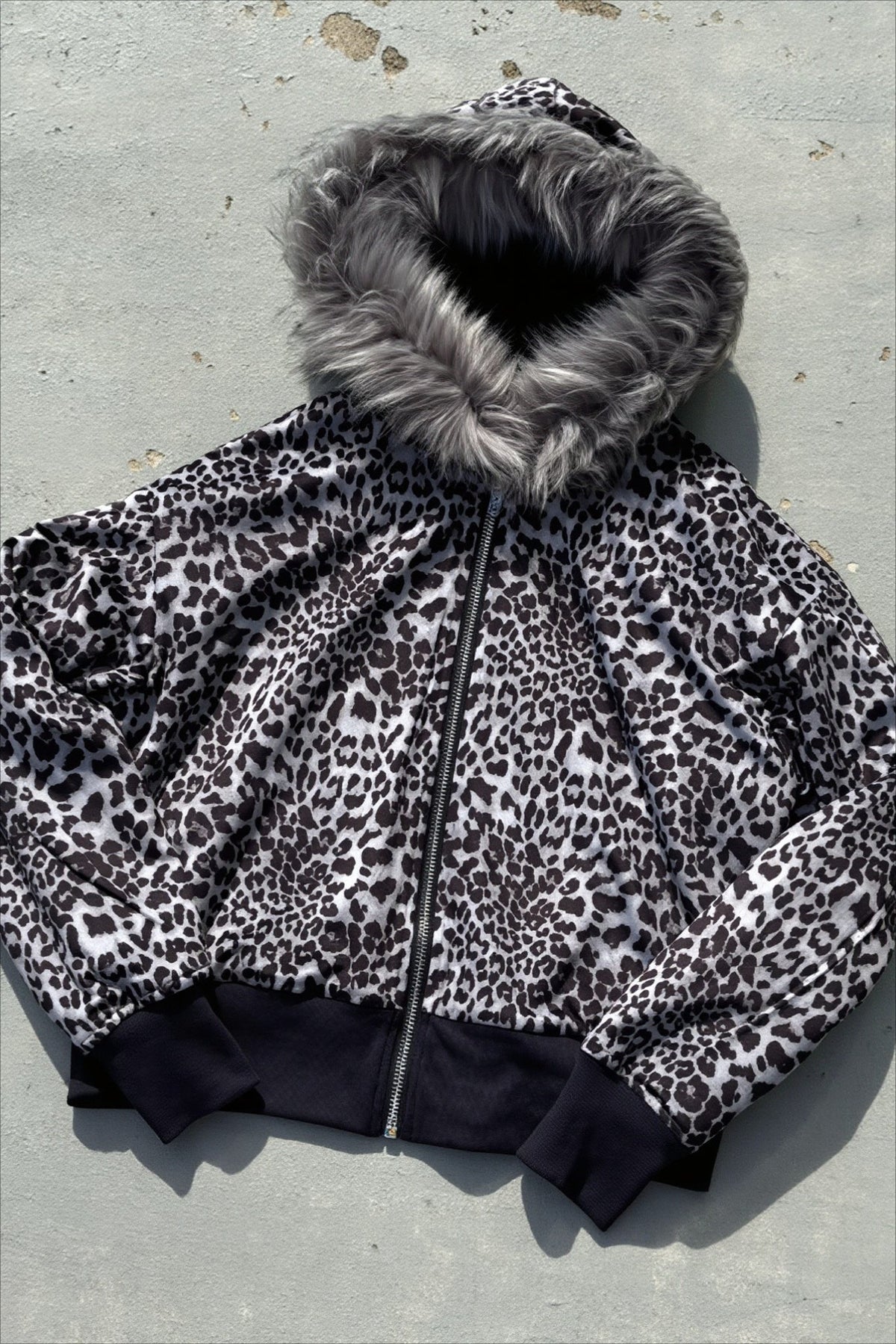 Reversible Leopard Panel Zip-Up Hoodie