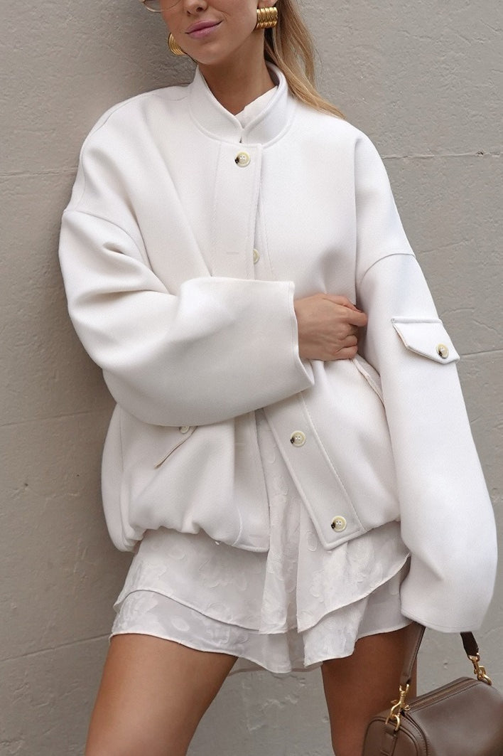 Relaxed Fit Wool Stand Collar Coat