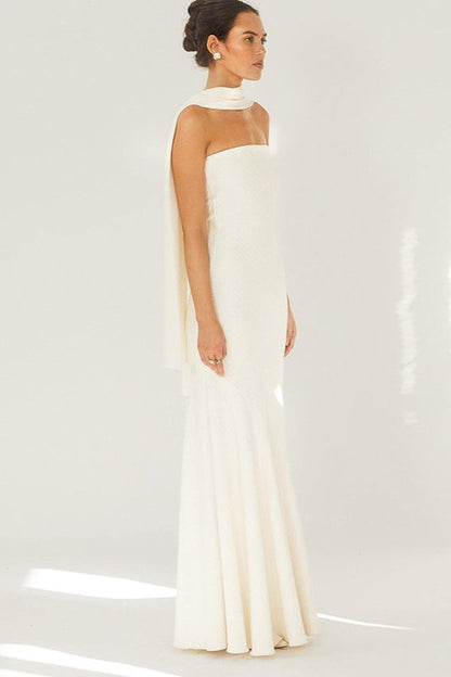 Strapless Mermaid Scarf Formal Dress