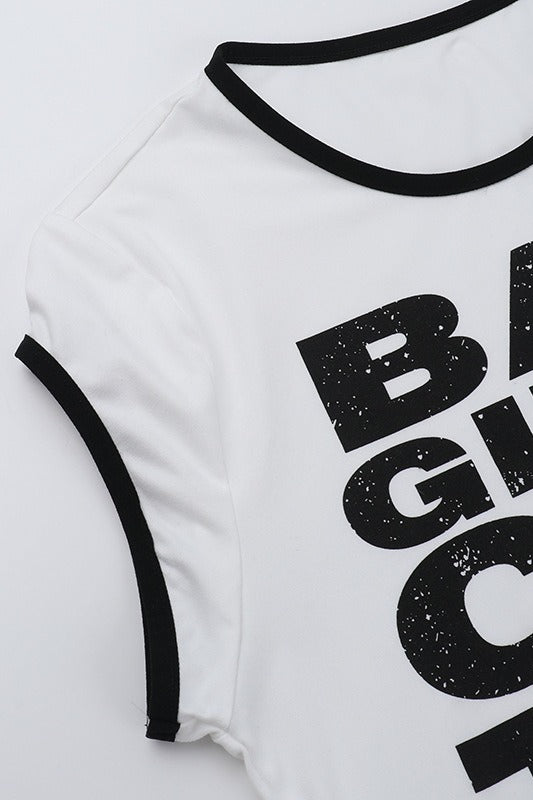 Statement Graphic Contrast Trim Cropped T-Shirt