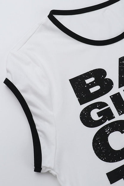 Statement Graphic Contrast Trim Cropped T-Shirt