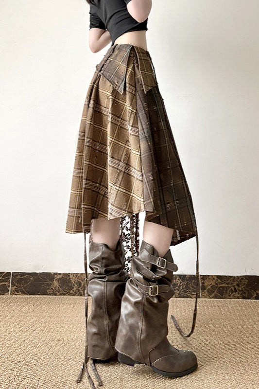 Wasteland Plaid Asymmetrical Lace Skirt