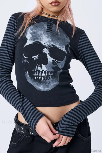 Abstract Skull Stripe T-Shirt