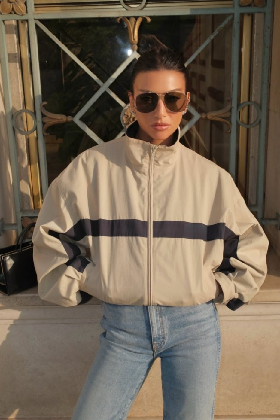 Colorblock Stand Collar Zip Jacket