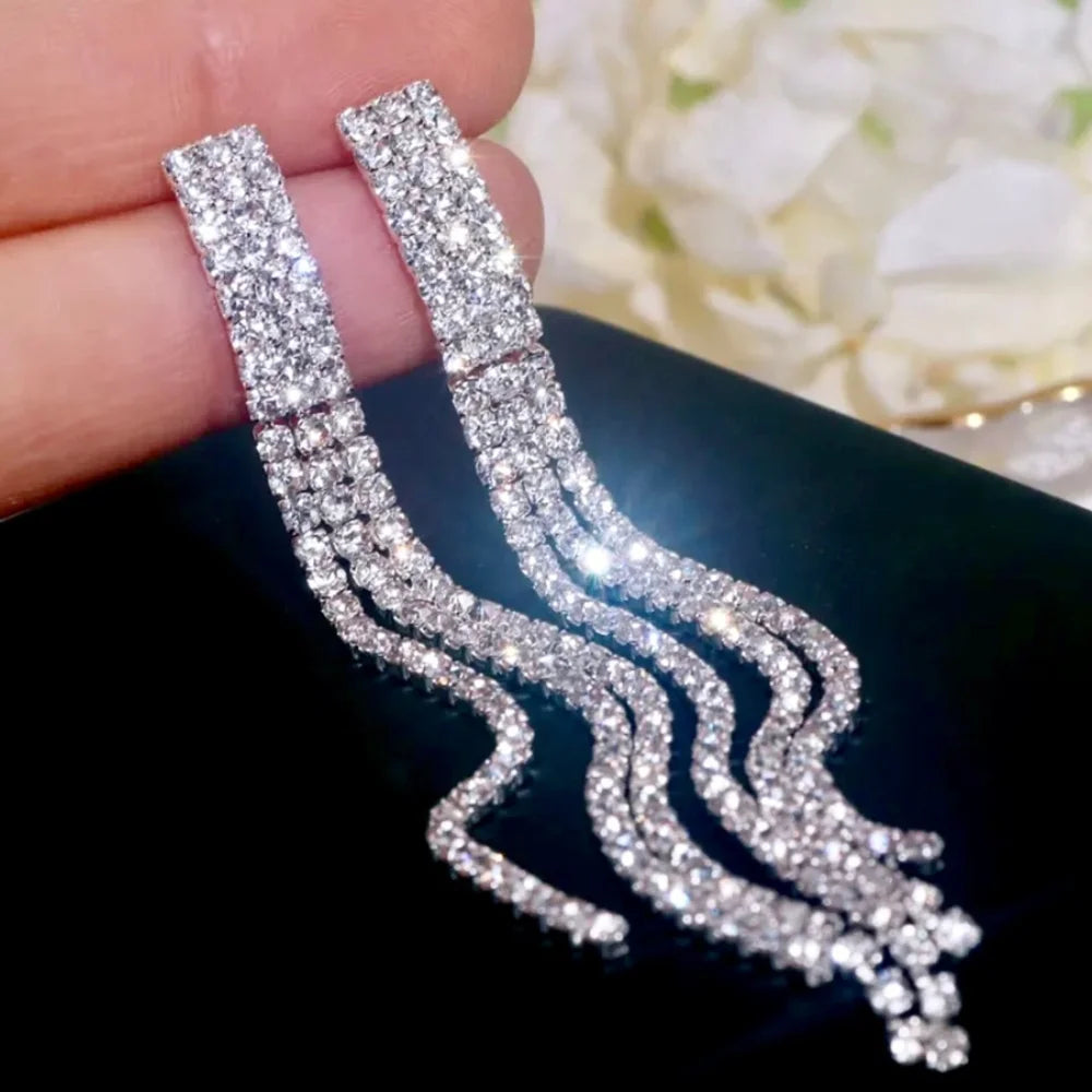 Adalynn Crystal Long Bridal Earrings