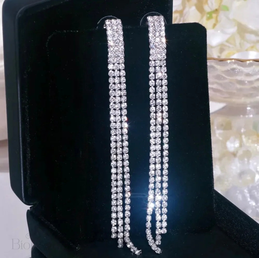 Adalynn Crystal Long Bridal Earrings