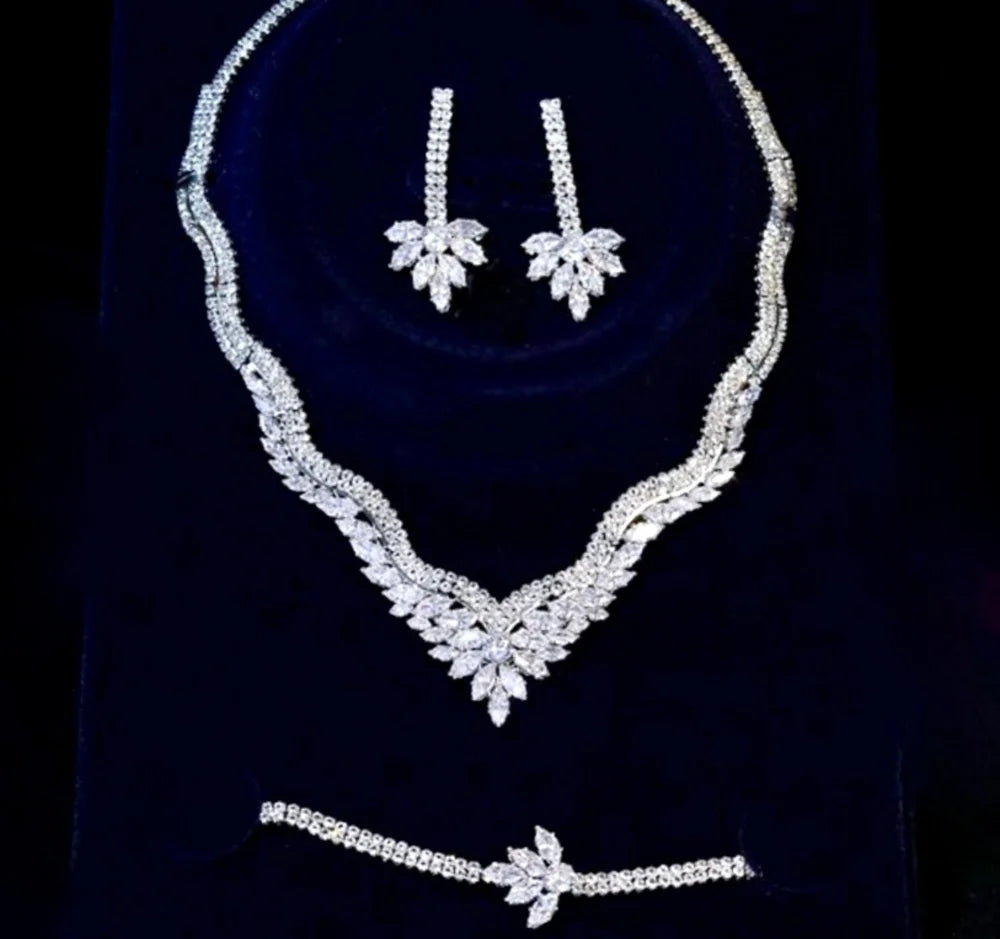 Adara Luxury Three-Piece Bridal Jewelry Set With Cubic Zirconia