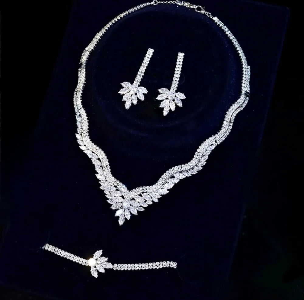 Adara Luxury Three-Piece Bridal Jewelry Set With Cubic Zirconia