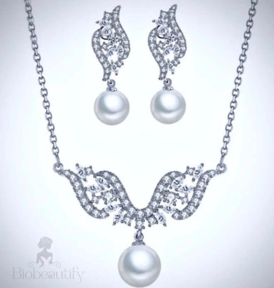 Adeline Bridal Jewelry Set With Pearl And Cubic Zirconia