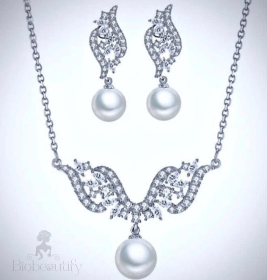 Adeline Bridal Jewelry Set With Pearl And Cubic Zirconia