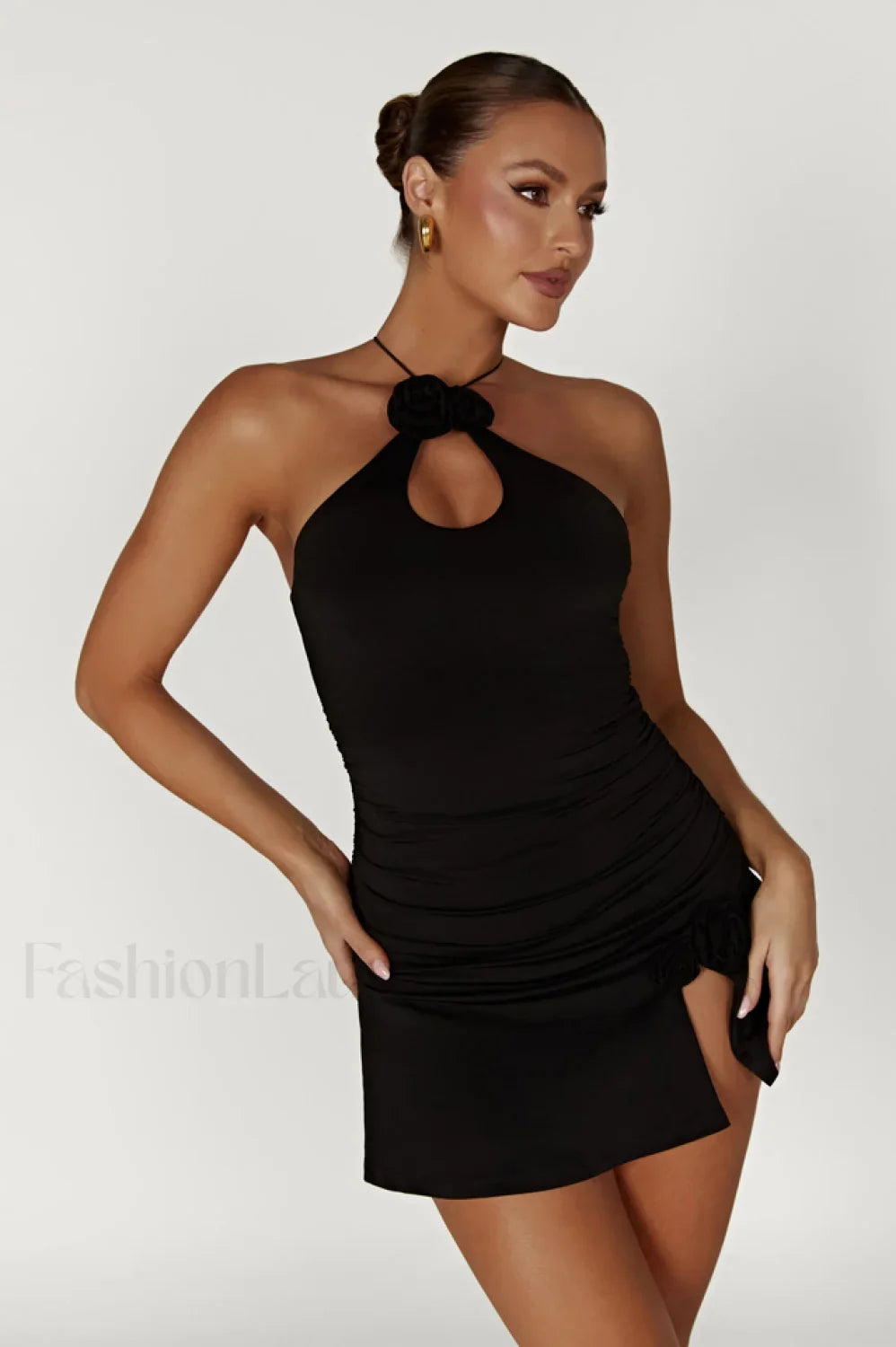 Adeline Rose Stylish Halter Mini Dress S / Black
