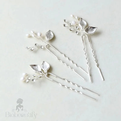 Adina Pearl Hair Pins Set Of Three In Gold And Silver