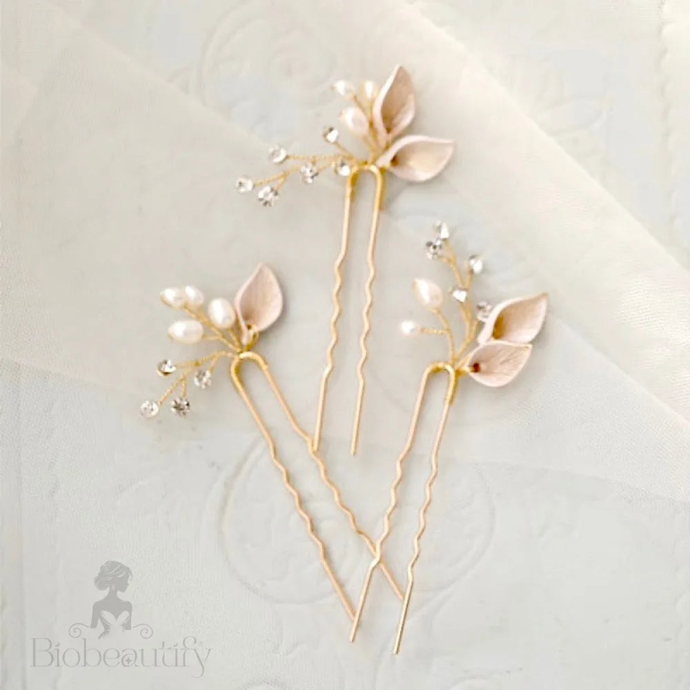 Adina Pearl Hair Pins Set Of Three In Gold And Silver