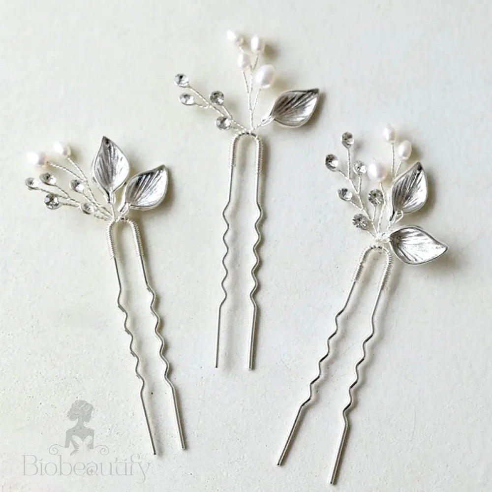 Wedding Hair Accessories - Pearl Bridal Hair Pins Set of Three - available in Gold and Silver