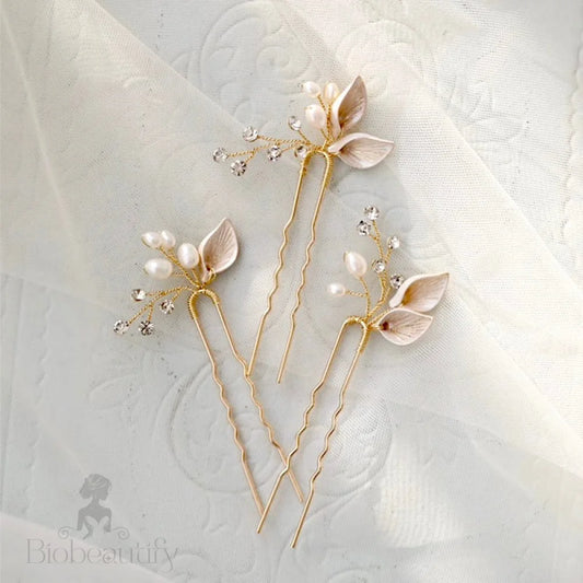 Wedding Hair Accessories - Pearl Bridal Hair Pins Set of Three - available in Gold and Silver