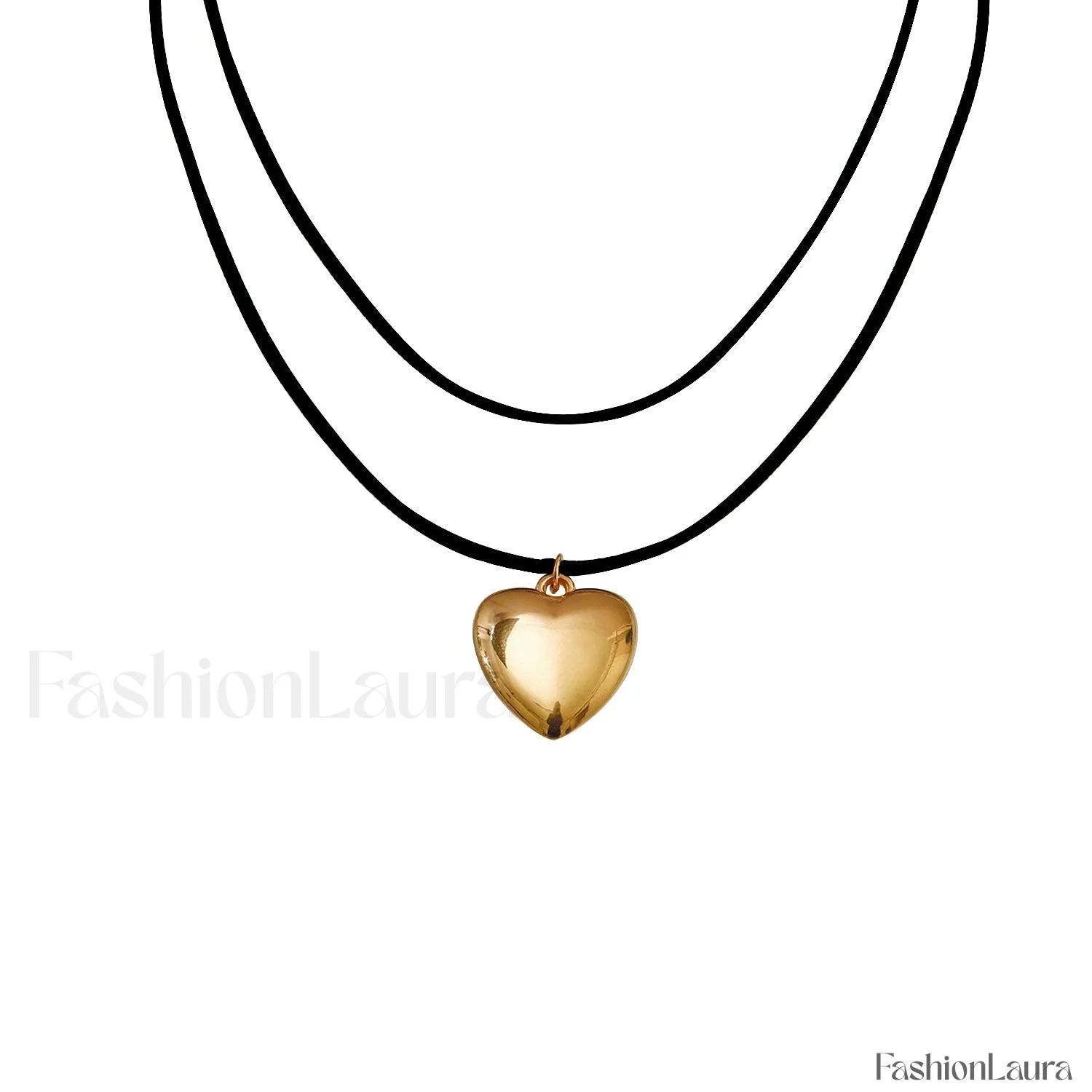 Adjustable Velvet Choker with Big Heart Pendant Necklace BLACK