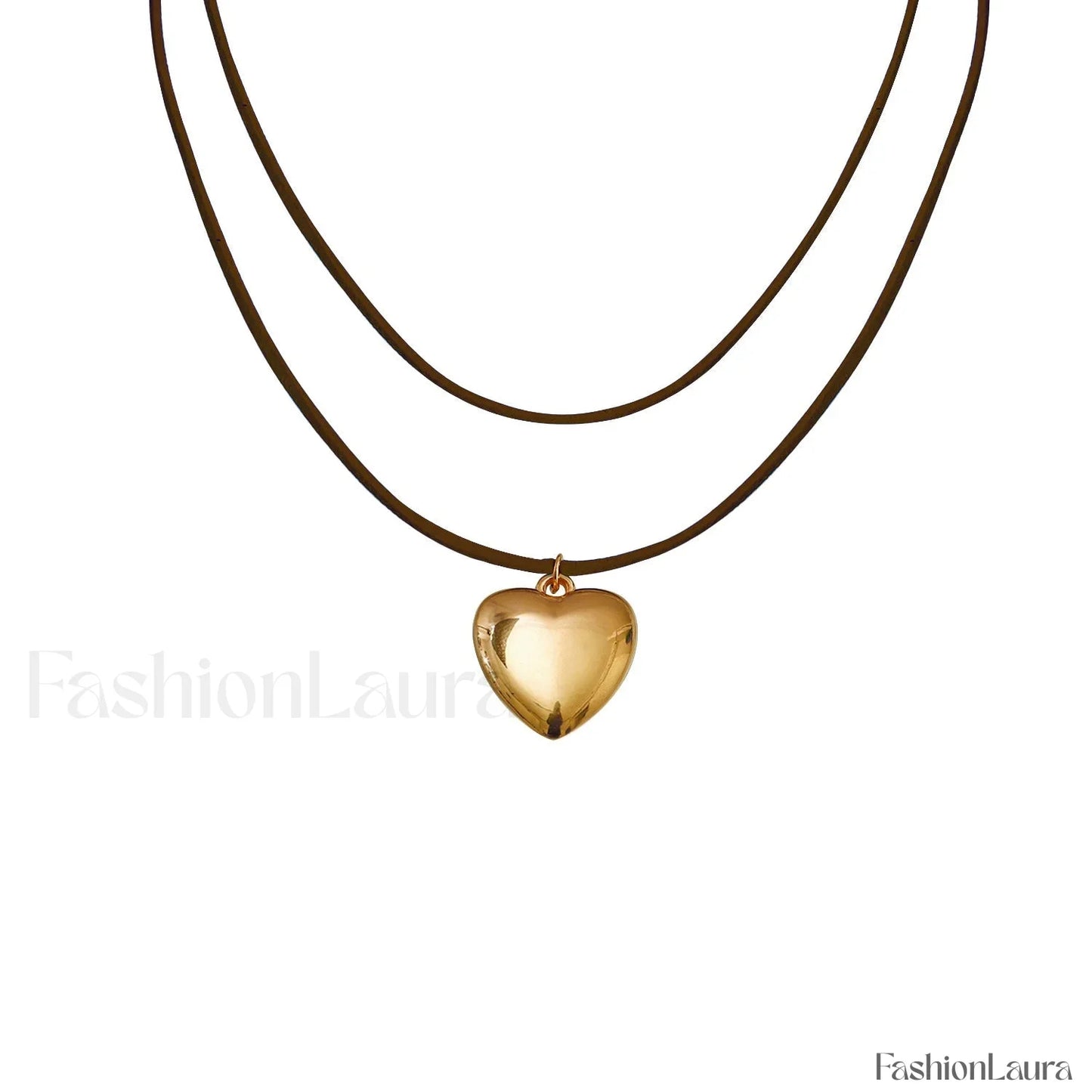 Adjustable Velvet Choker with Big Heart Pendant Necklace BROWN