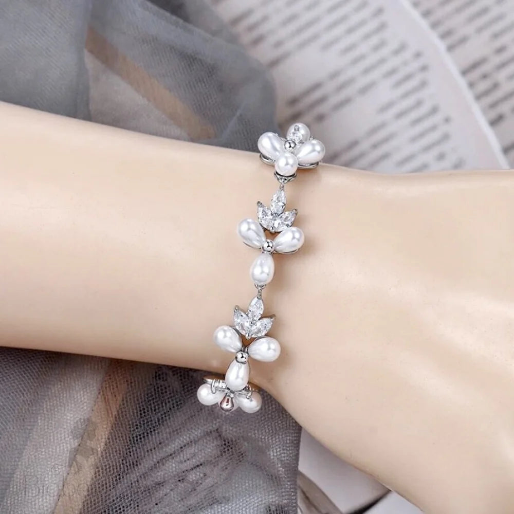 Adonna Pearl And Zirconia Bridal Bracelet In Silver Gold