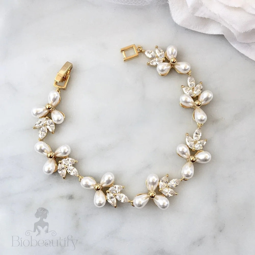 Wedding Jewelry - Pearl and Cubic Zirconia Bridal Bracelet - Available in Silver and Gold